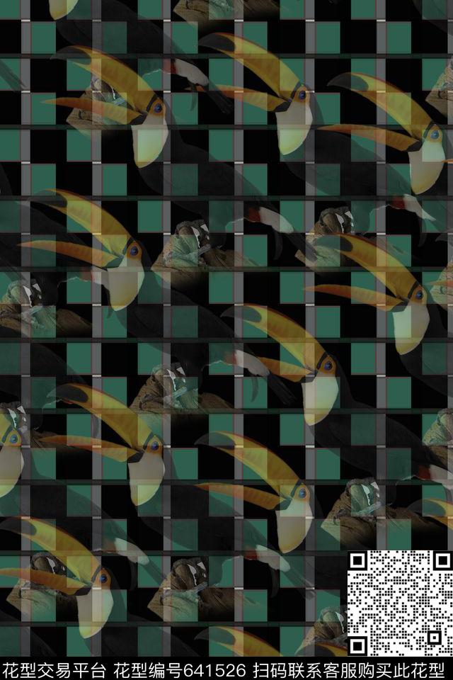 巨嘴鸟方格箱包数码印花华亿平台下载（图片编号: 641526） - 瓦栏（Walan）