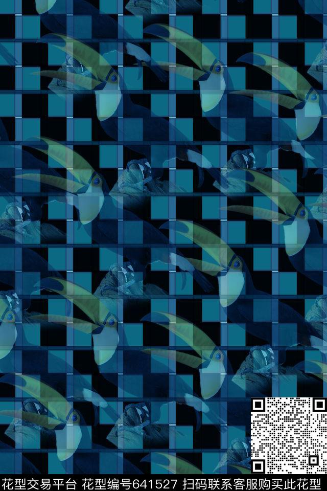 巨嘴鸟方格箱包数码印花华亿平台下载（图片编号: 641527） - 瓦栏（Walan）