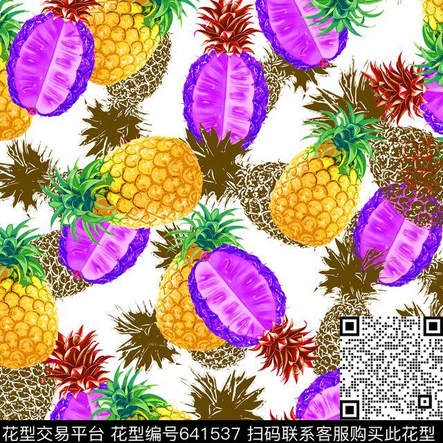 热带水果菠萝数码印花华亿平台下载（图片编号: 641537） - 瓦栏（Walan）