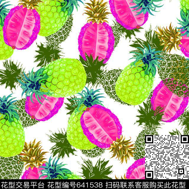 热带水果菠萝数码印花华亿平台下载（图片编号: 641538） - 瓦栏（Walan）