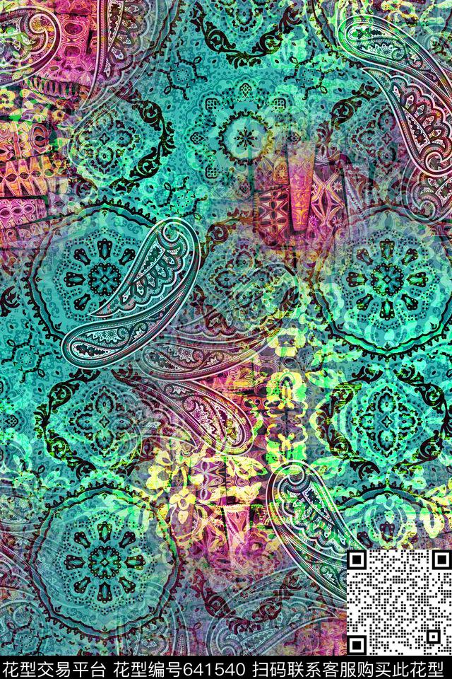 佩斯利民族风部落花纹数码印花华亿平台下载（图片编号: 641540） - 瓦栏（Walan）