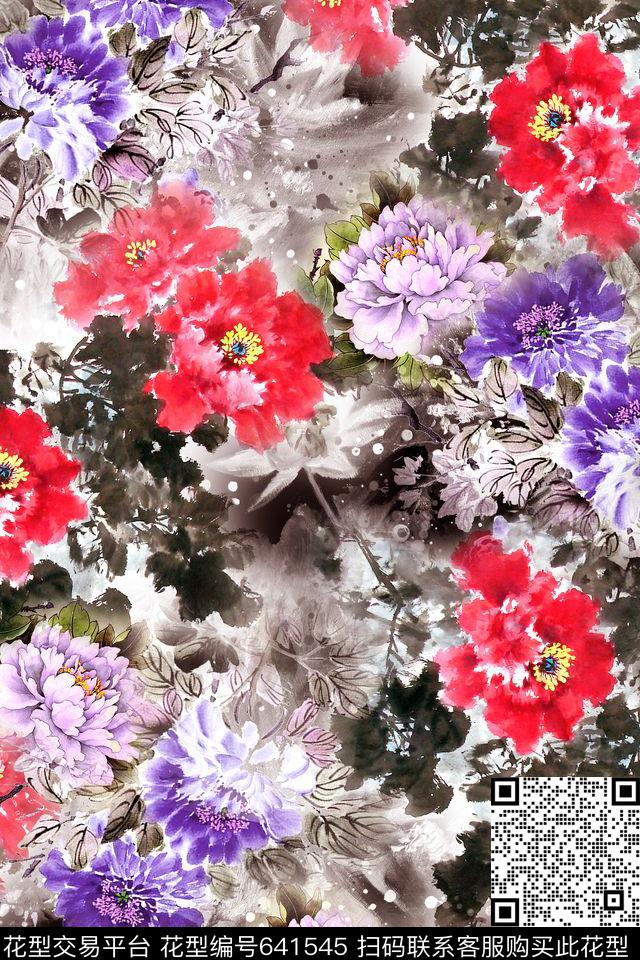 中国风水墨花卉数码印花华亿平台下载（图片编号: 641545） - 瓦栏（Walan）