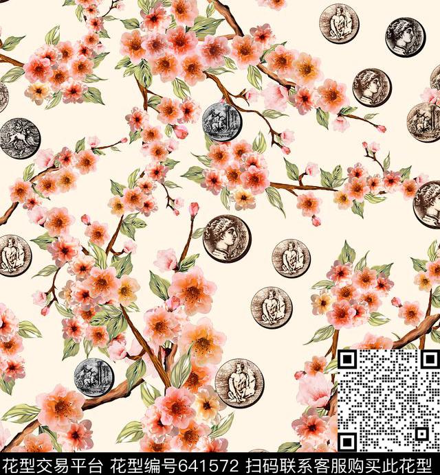 花朵花卉古币数码印花华亿平台下载（图片编号: 641572） - 瓦栏（Walan）