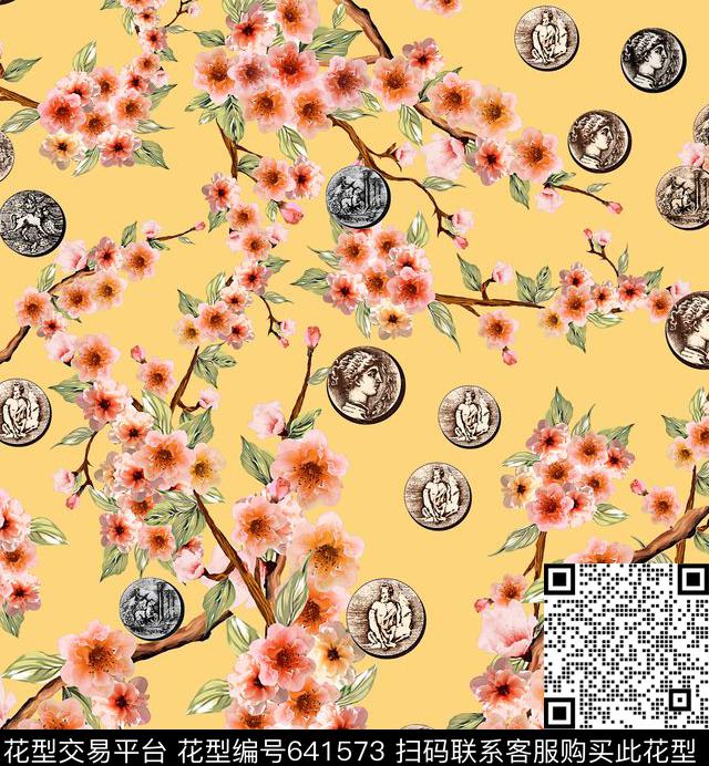 花朵花卉古币数码印花华亿平台下载（图片编号: 641573） - 瓦栏（Walan）