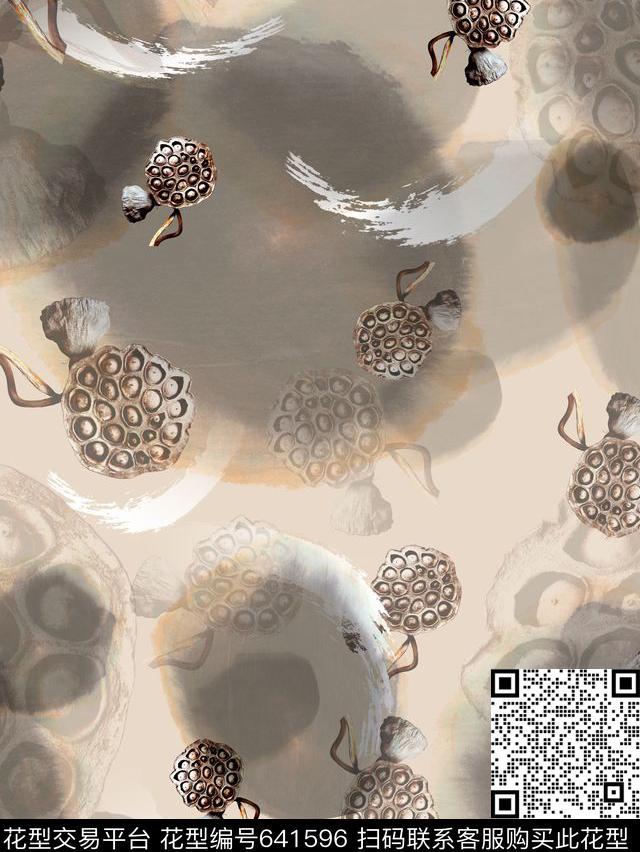 复古、水墨、莲蓬数码印花华亿平台下载（图片编号: 641596） - 瓦栏（Walan）