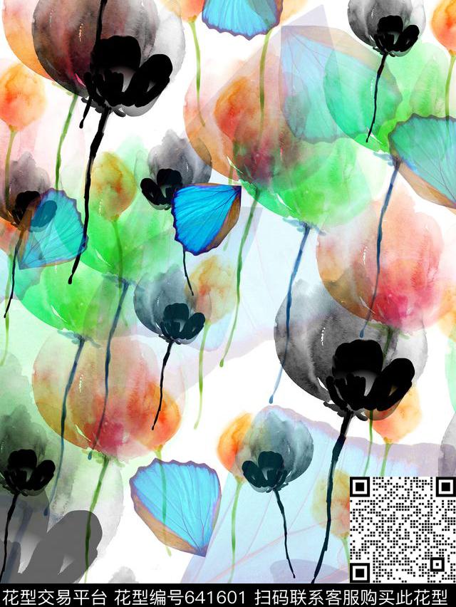 手绘、郁金香、蝴蝶翅膀数码印花华亿平台下载（图片编号: 641601） - 瓦栏（Walan）