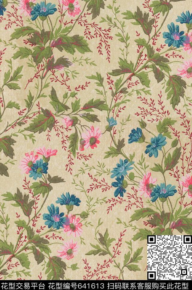 简欧小碎花手绘花卉数码印花华亿平台下载（图片编号: 641613） - 瓦栏（Walan）