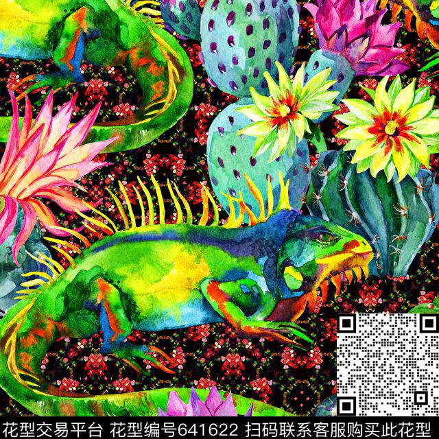 热带动物植物变色龙数码印花华亿平台下载（图片编号: 641622） - 瓦栏（Walan）