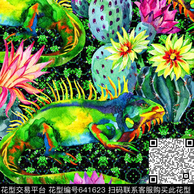 热带动物植物变色龙数码印花华亿平台下载（图片编号: 641623） - 瓦栏（Walan）