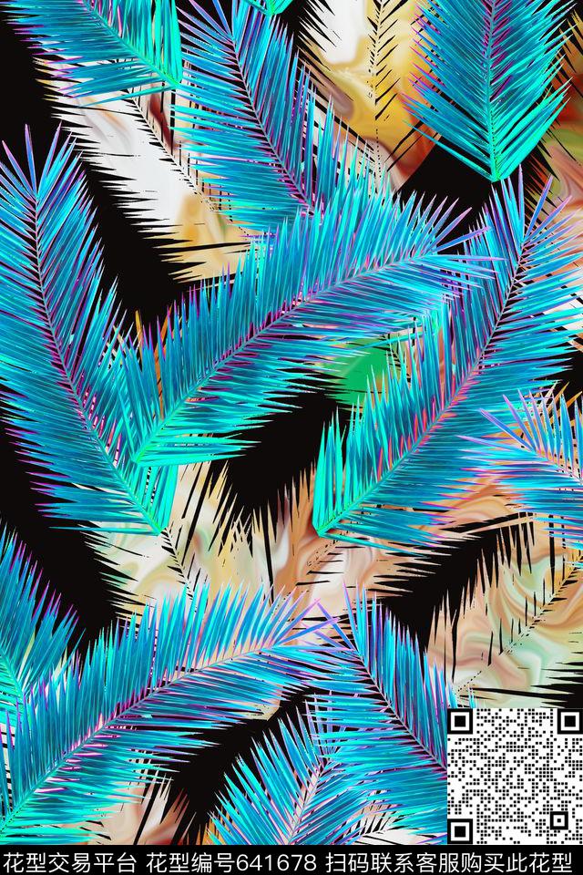 水彩热带棕榈叶数码印花华亿平台下载（图片编号: 641678） - 瓦栏（Walan）