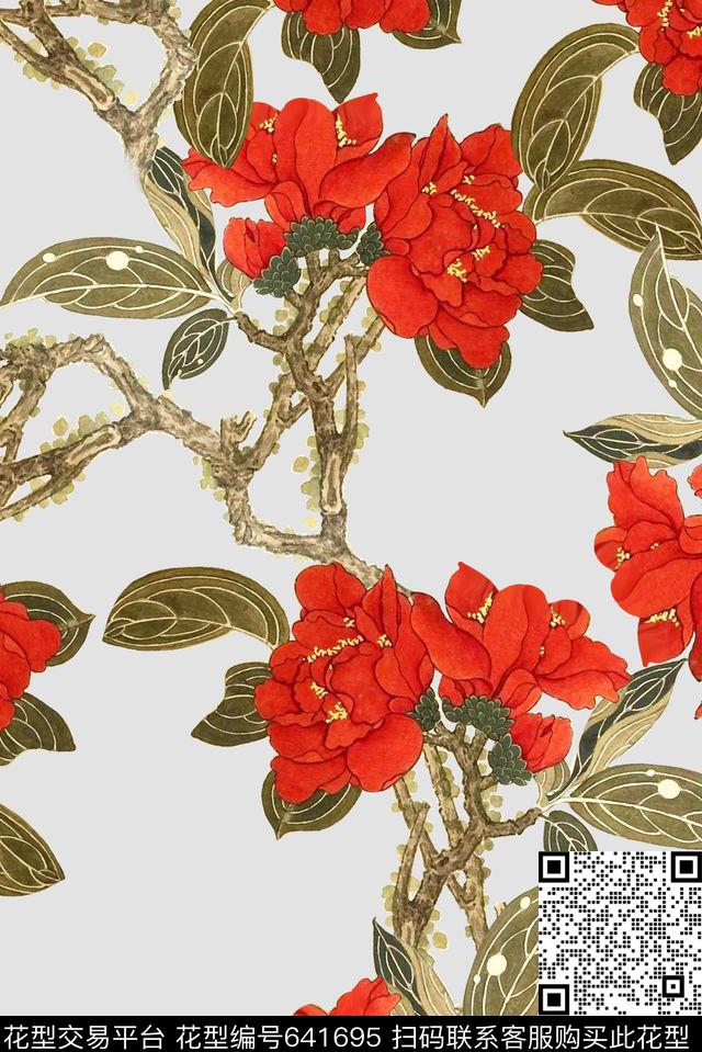 手绘水彩花花卉花朵数码印花华亿平台下载（图片编号: 641695） - 瓦栏（Walan）