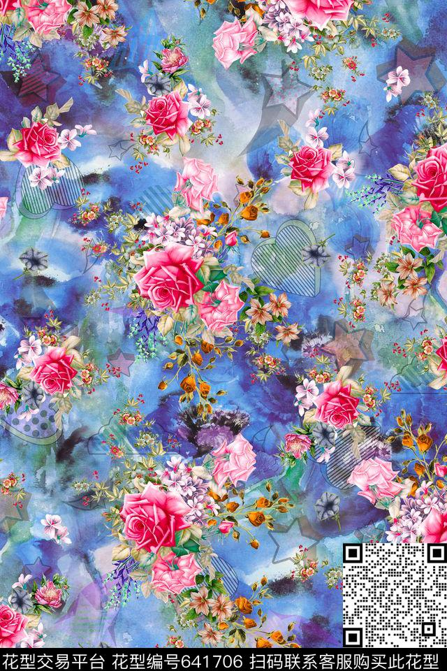 流行时尚玫瑰花卉数码印花华亿平台下载（图片编号: 641706） - 瓦栏（Walan）