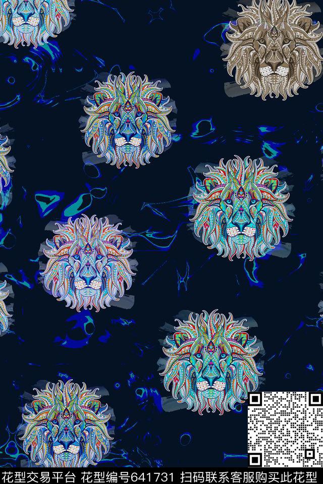 动物纹理手绘狮子头抽象底纹数码印花华亿平台下载（图片编号: 641731） - 瓦栏（Walan）