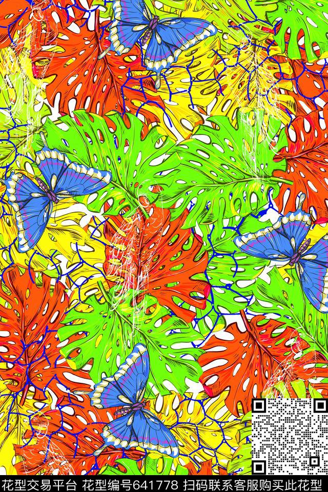 蝴蝶几何花卉传统印花华亿平台下载（图片编号: 641778） - 瓦栏（Walan）