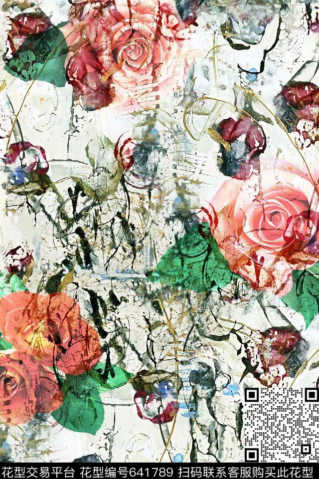 烟雾花卉抽象写意花卉花卉数码印花华亿平台下载（图片编号: 641789） - 瓦栏（Walan）