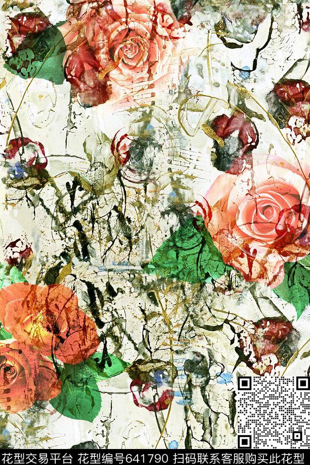 烟雾花卉抽象写意花卉花卉数码印花华亿平台下载（图片编号: 641790） - 瓦栏（Walan）