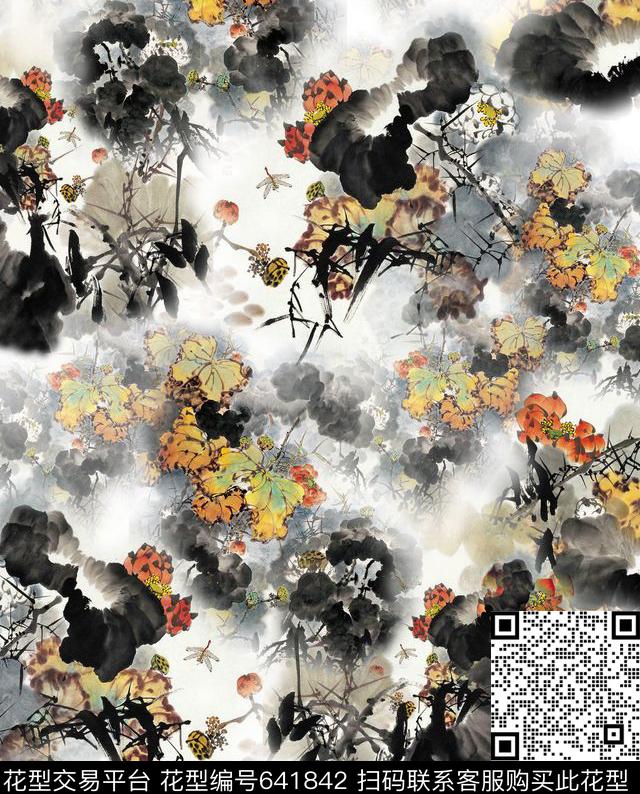 荷花花朵花卉数码印花华亿平台下载（图片编号: 641842） - 瓦栏（Walan）