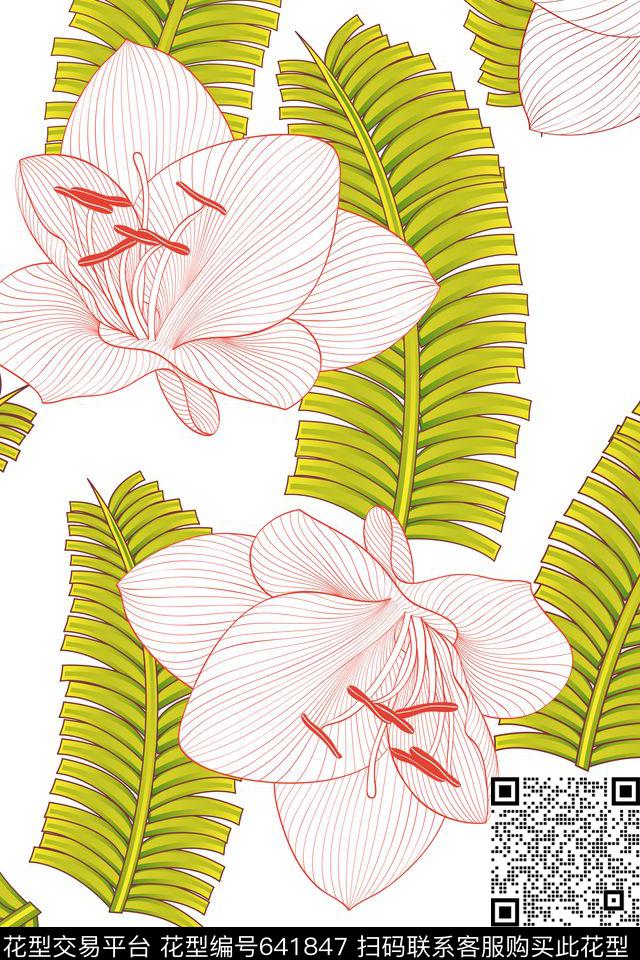 大花花朵花卉传统印花华亿平台下载（图片编号: 641847） - 瓦栏（Walan）