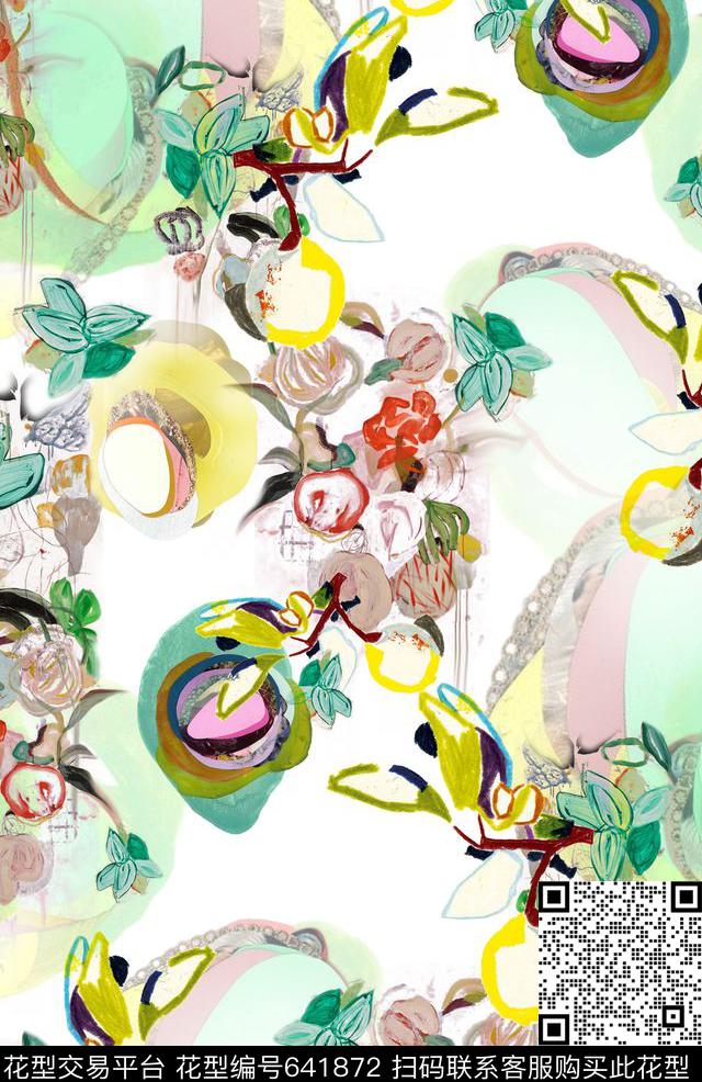 水墨花卉雏菊花卉数码印花华亿平台下载（图片编号: 641872） - 瓦栏（Walan）