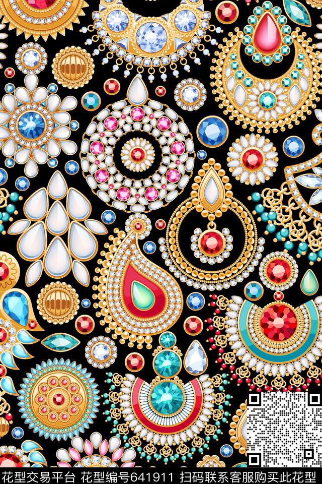 手绘珠宝宝石吊坠数码印花华亿平台下载（图片编号: 641911） - 瓦栏（Walan）