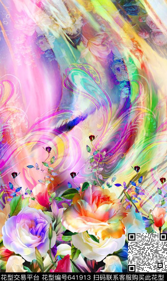 抽象数码时尚女装定位花卉数码印花华亿平台下载（图片编号: 641913） - 瓦栏（Walan）