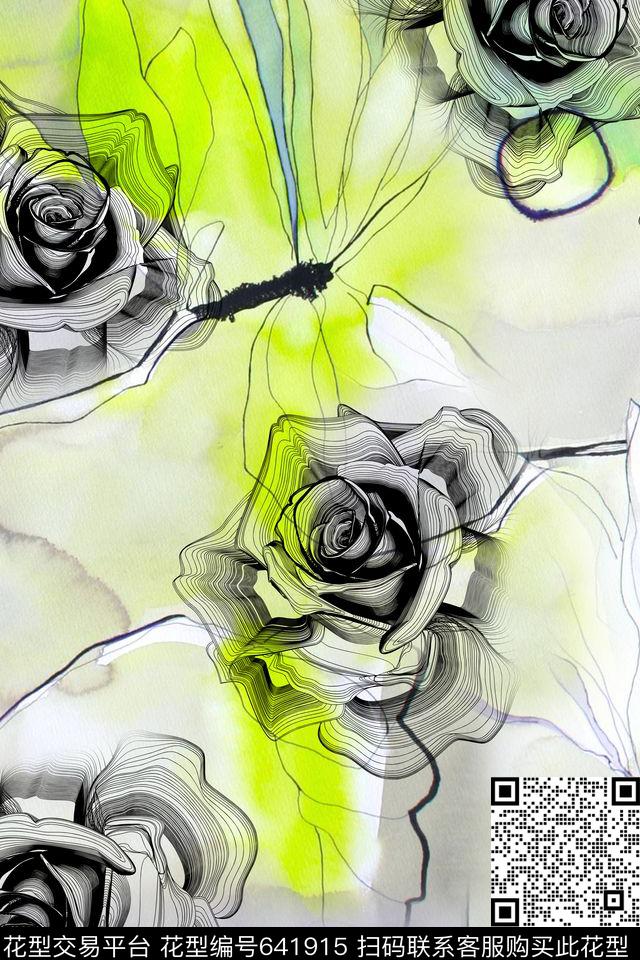 玫瑰水彩肌理数码印花华亿平台下载（图片编号: 641915） - 瓦栏（Walan）