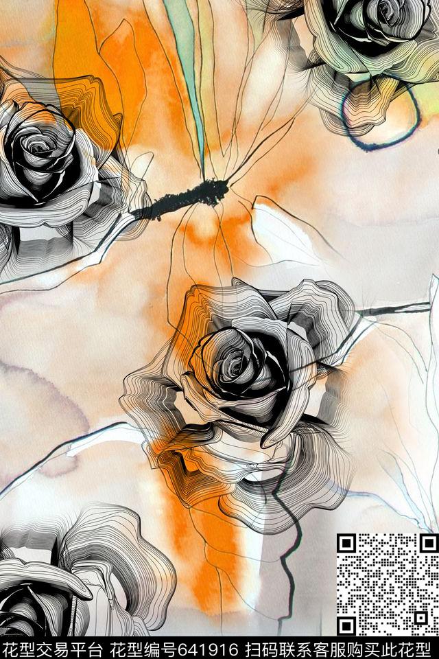 玫瑰水彩肌理数码印花华亿平台下载（图片编号: 641916） - 瓦栏（Walan）