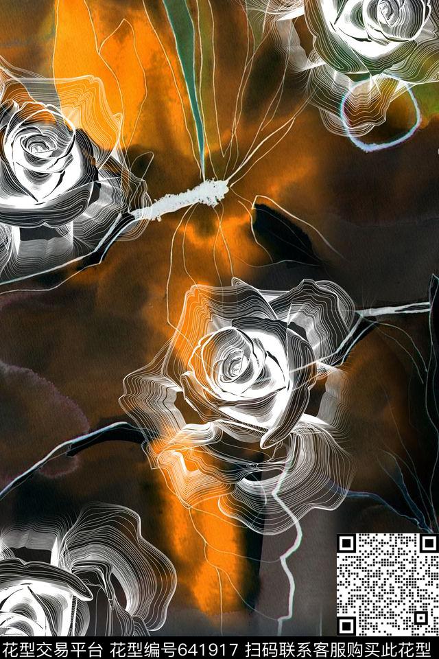 玫瑰水彩肌理数码印花华亿平台下载（图片编号: 641917） - 瓦栏（Walan）