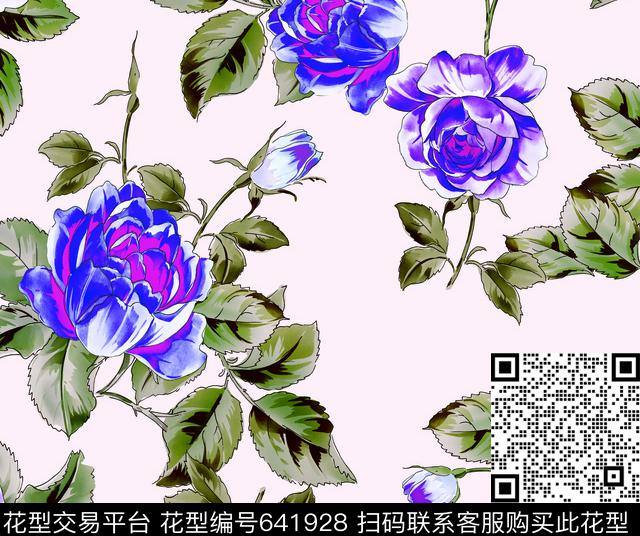 花瓣玫瑰大花数码印花华亿平台下载（图片编号: 641928） - 瓦栏（Walan）