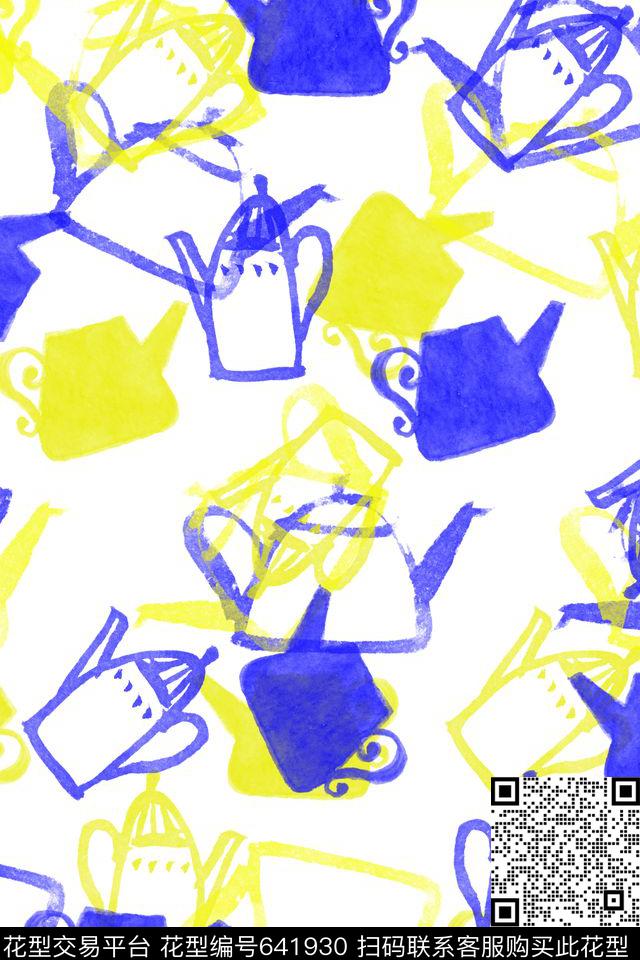 趣味抽象水彩数码印花华亿平台下载（图片编号: 641930） - 瓦栏（Walan）