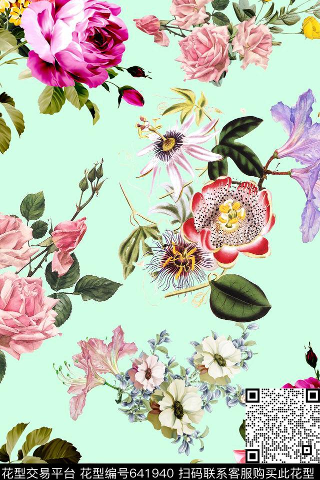 花卉清新手绘花卉数码印花华亿平台下载（图片编号: 641940） - 瓦栏（Walan）