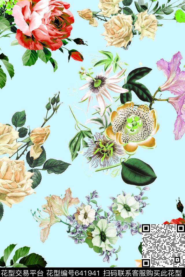 花卉清新手绘花卉数码印花华亿平台下载（图片编号: 641941） - 瓦栏（Walan）