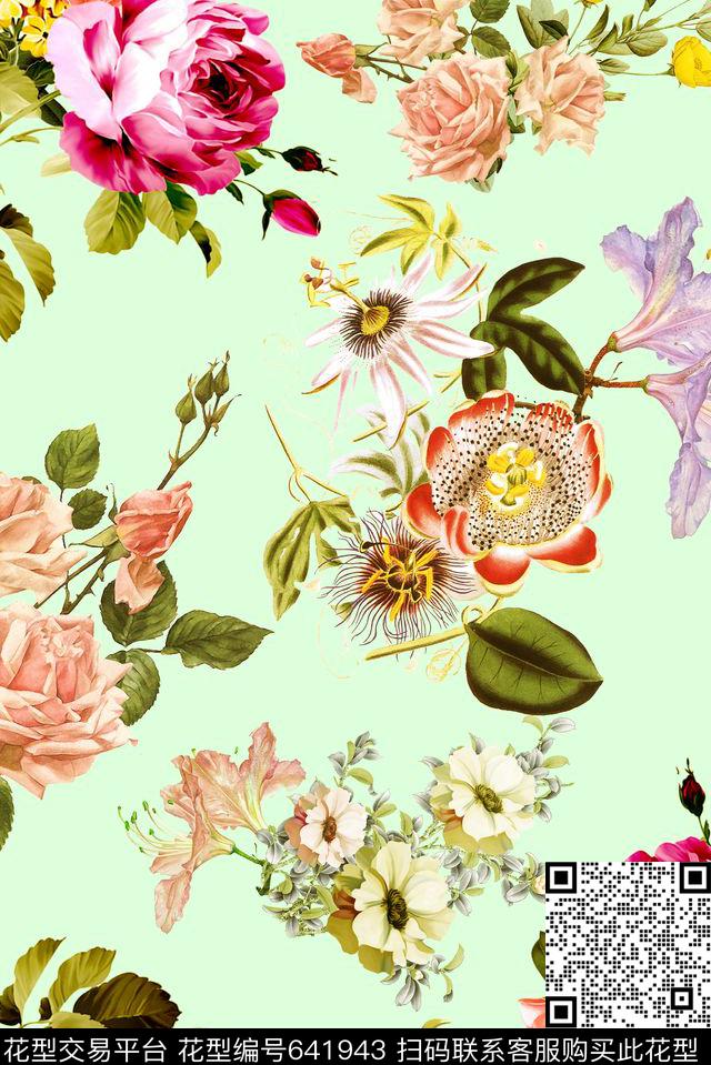 花卉清新手绘花卉数码印花华亿平台下载（图片编号: 641943） - 瓦栏（Walan）