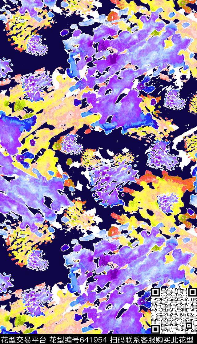 时尚抽象水彩数码印花华亿平台下载（图片编号: 641954） - 瓦栏（Walan）