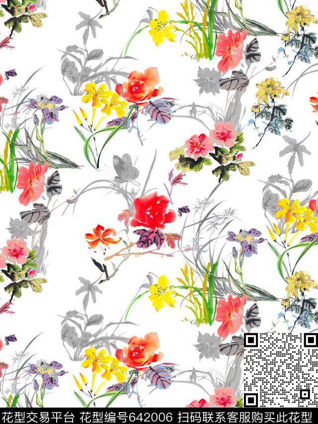 兰花牡丹花卉传统印花华亿平台下载（图片编号: 642006） - 瓦栏（Walan）