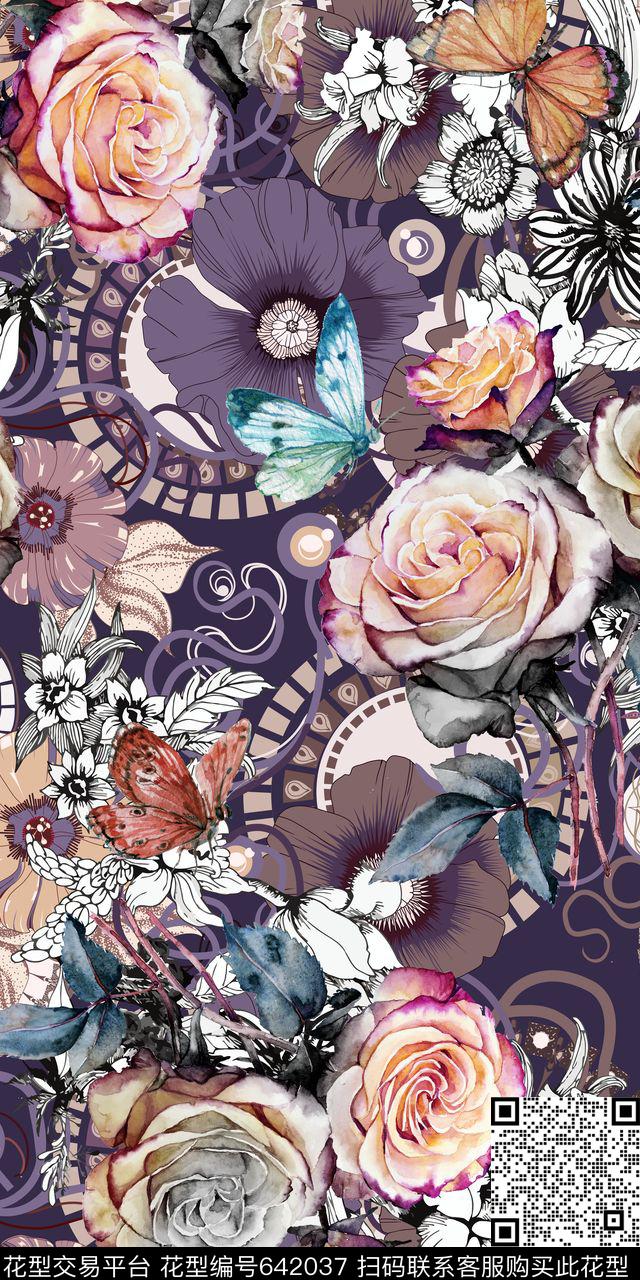 花卉几何老年数码印花华亿平台下载（图片编号: 642037） - 瓦栏（Walan）