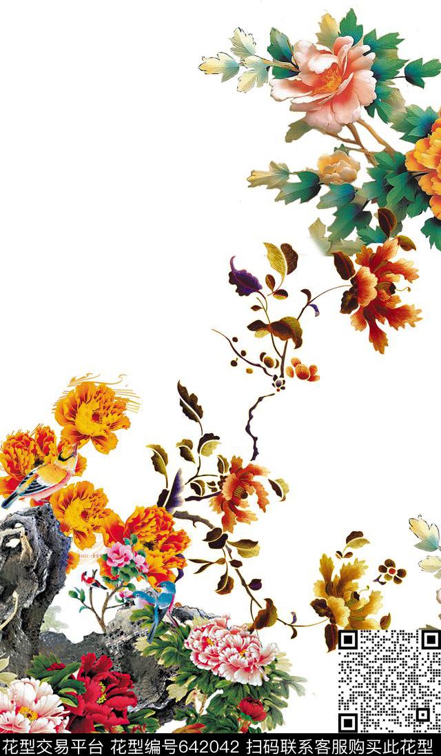 花卉牡丹旗袍花数码印花华亿平台下载（图片编号: 642042） - 瓦栏（Walan）