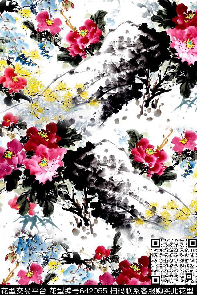 中国风水墨花卉数码印花华亿平台下载（图片编号: 642055） - 瓦栏（Walan）