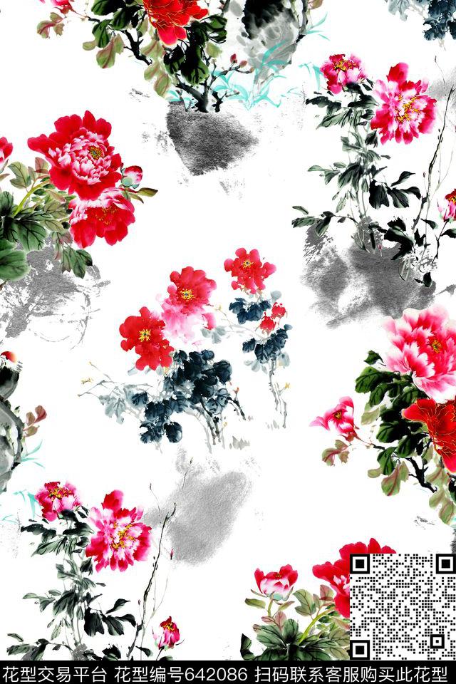 花朵荷花花卉传统印花华亿平台下载（图片编号: 642086） - 瓦栏（Walan）