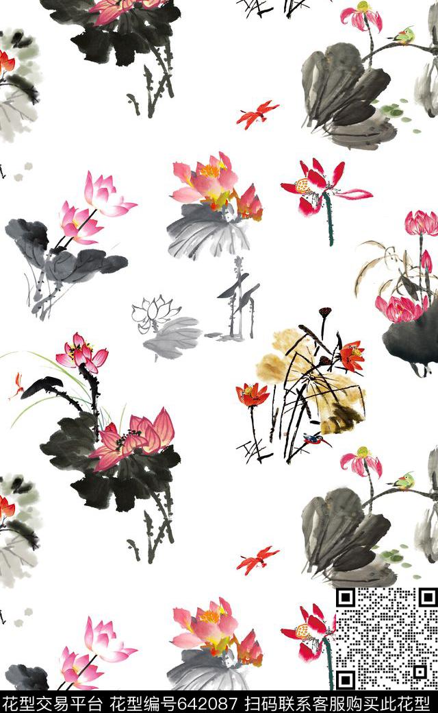 花朵荷花花卉传统印花华亿平台下载（图片编号: 642087） - 瓦栏（Walan）