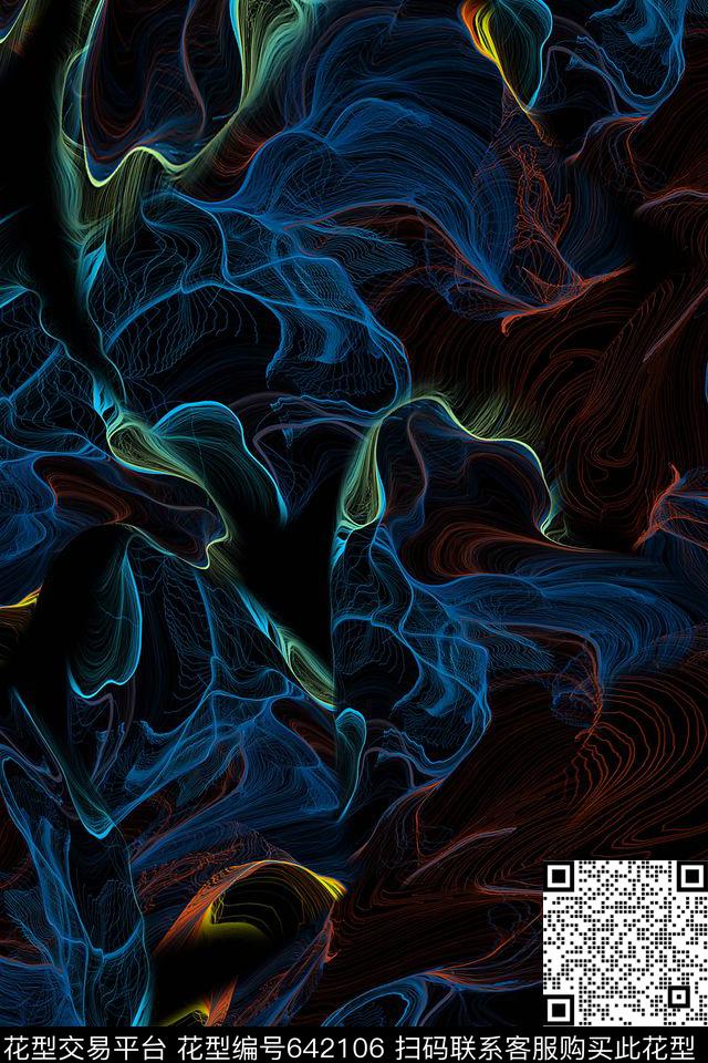 男装抽象光线数码印花华亿平台下载（图片编号: 642106） - 瓦栏（Walan）