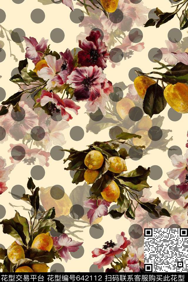 花朵柠檬点子数码印花华亿平台下载（图片编号: 642112） - 瓦栏（Walan）