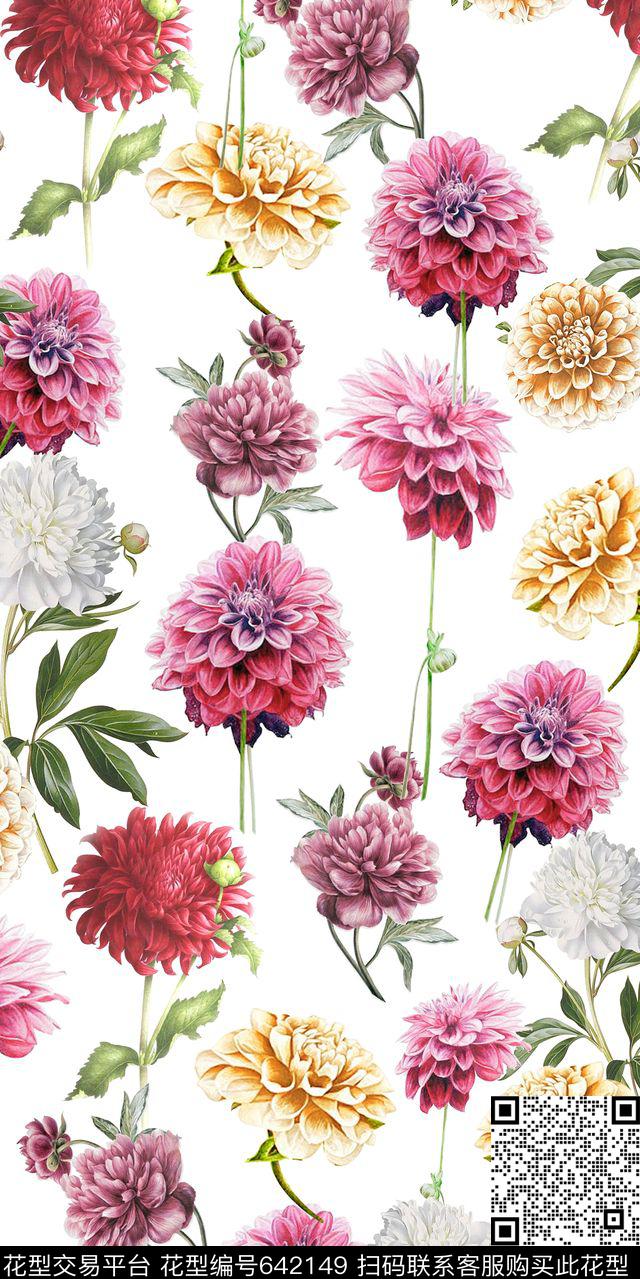 手绘满版花卉数码印花华亿平台下载（图片编号: 642149） - 瓦栏（Walan）
