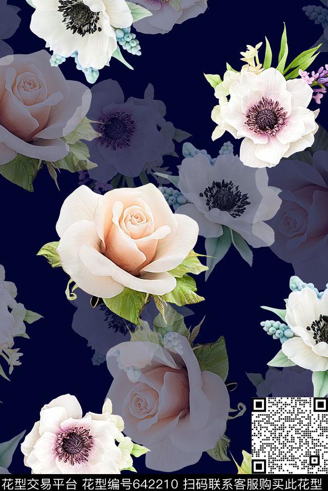 时尚抽象3D清爽柔和女装裙子数码印花时尚潮流花卉渐变印花时尚大牌女装花朵玫瑰花印花数码印花华亿平台下载（图片编号: 642210） - 瓦栏（Walan）