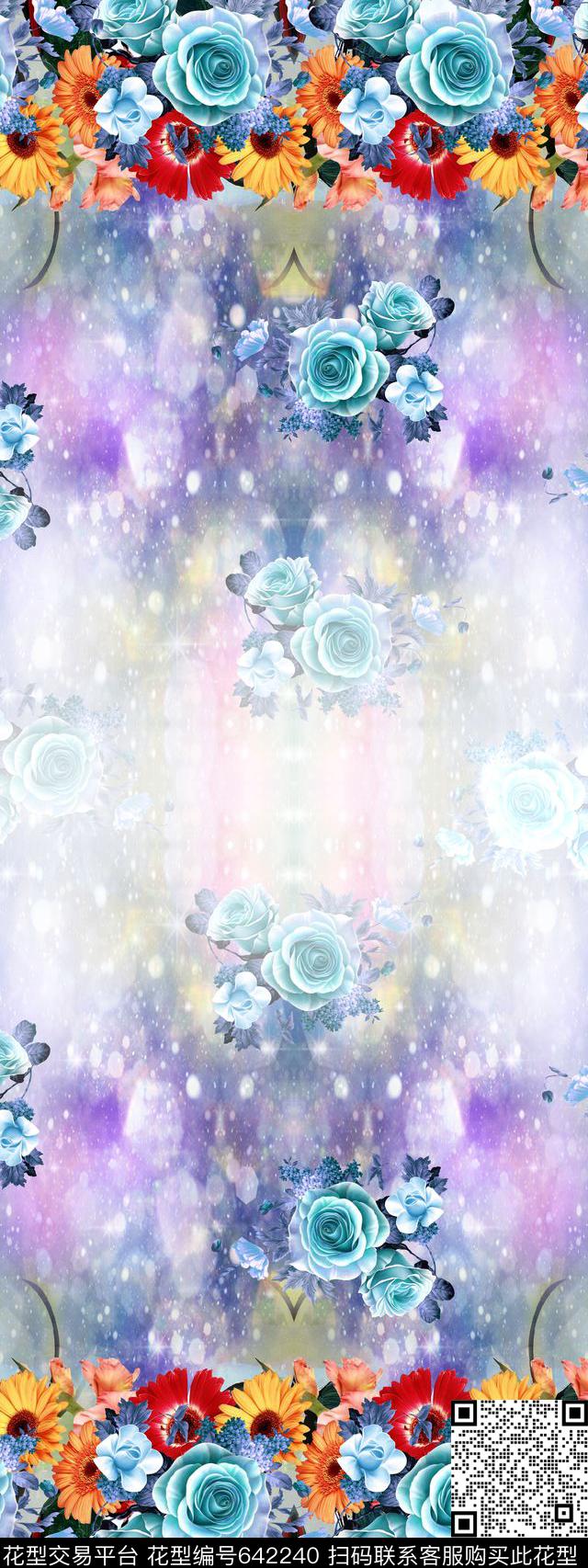 朦胧底纹吗花卉双边定位数码印花华亿平台下载（图片编号: 642240） - 瓦栏（Walan）