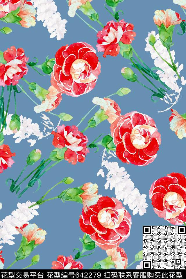 水彩花卉数码印花华亿平台下载（图片编号: 642279） - 瓦栏（Walan）