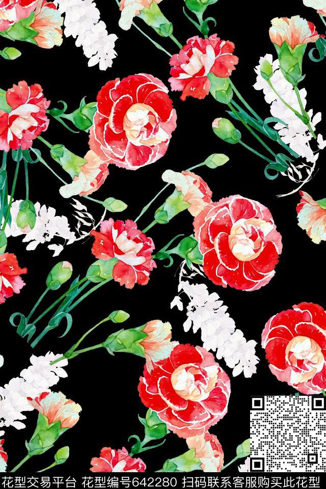水彩花卉数码印花华亿平台下载（图片编号: 642280） - 瓦栏（Walan）