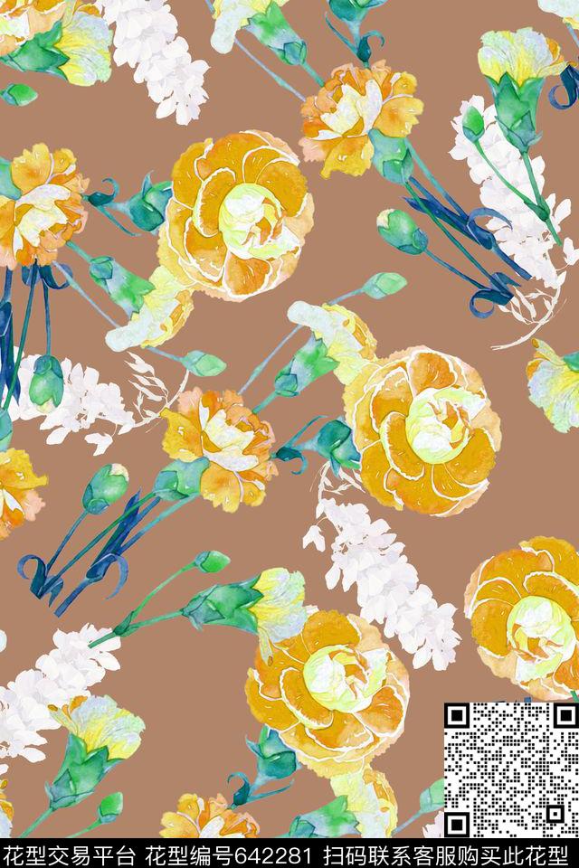 水彩花卉数码印花华亿平台下载（图片编号: 642281） - 瓦栏（Walan）