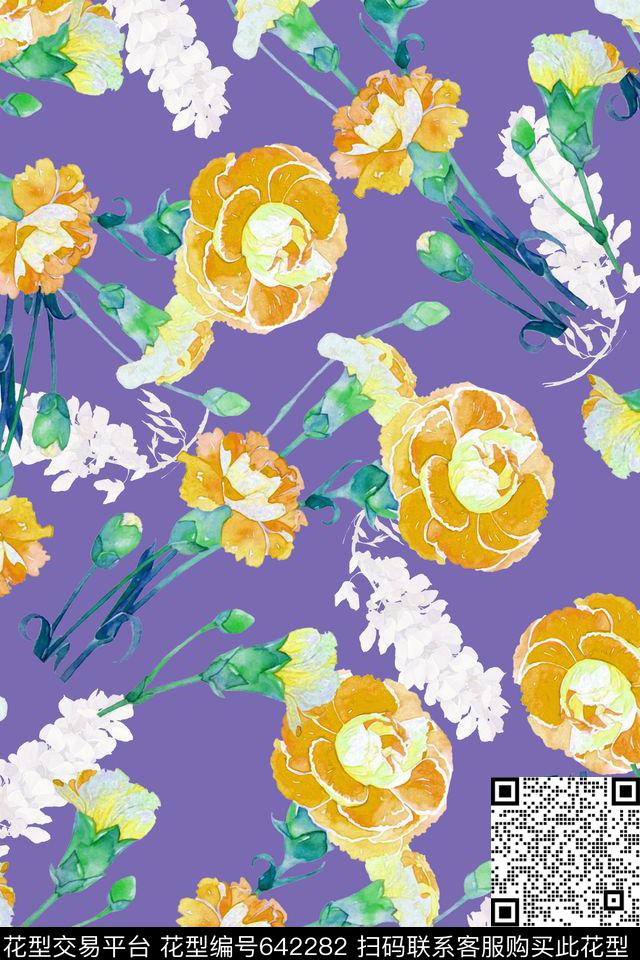 水彩花卉数码印花华亿平台下载（图片编号: 642282） - 瓦栏（Walan）