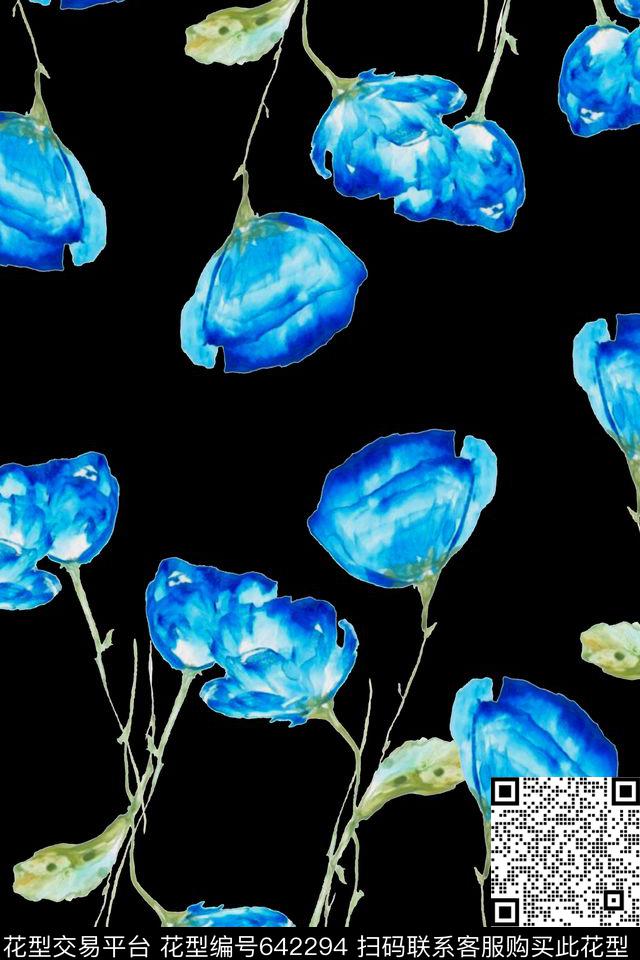 水彩花卉罂粟花数码印花华亿平台下载（图片编号: 642294） - 瓦栏（Walan）